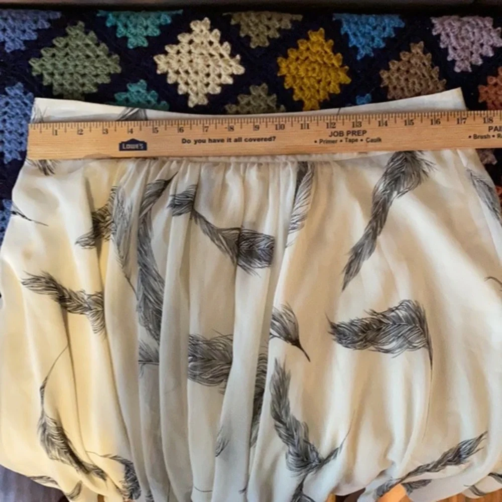 For Cynthia Ivory Feather Print Chiffon Pleated Mini Skirt